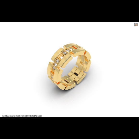 Men's Solid Silver Block Eternity Ring Stackable Cubic Zirconia - Picture 4 of 8